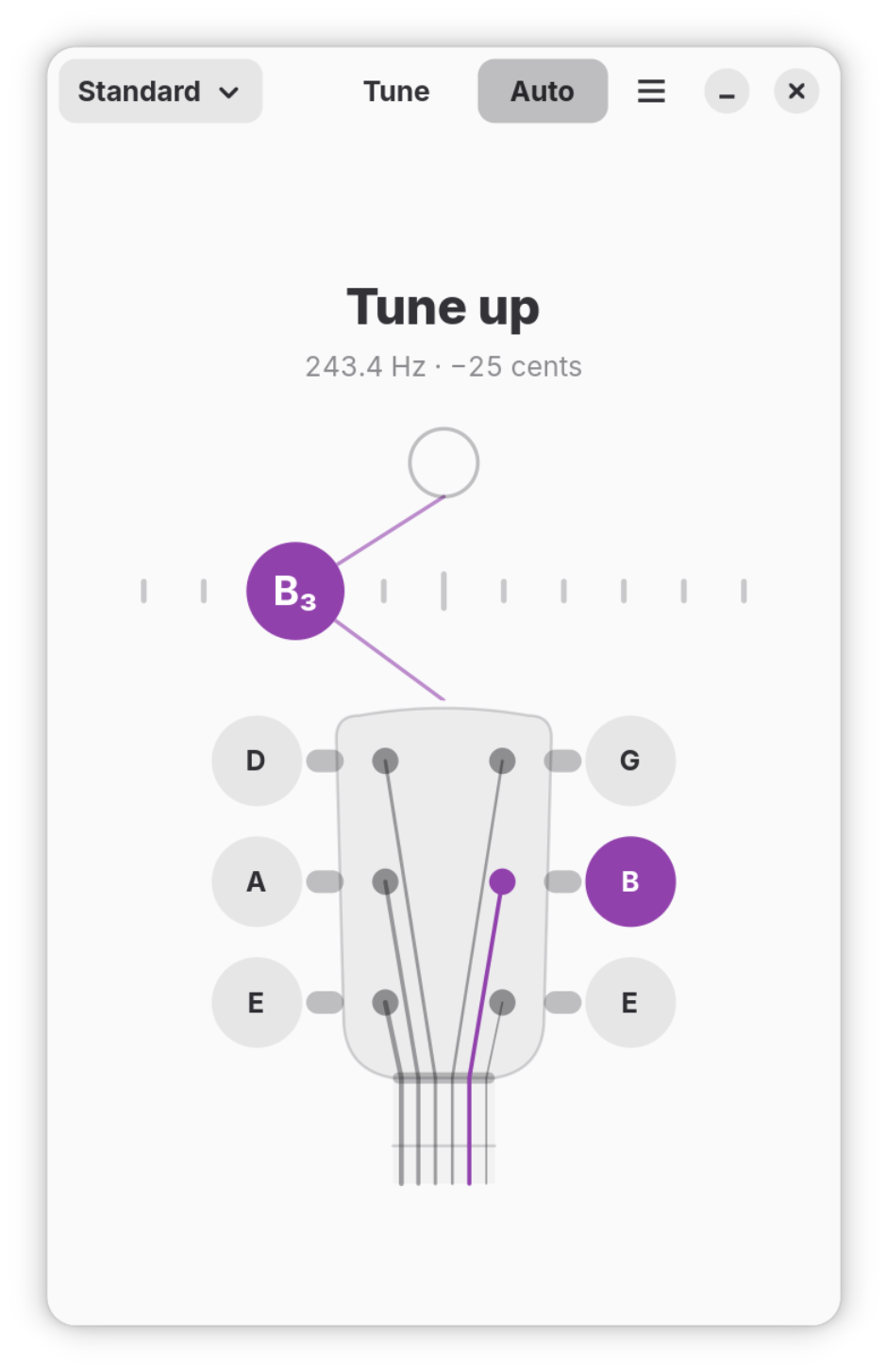 The B string, 25 cents flat