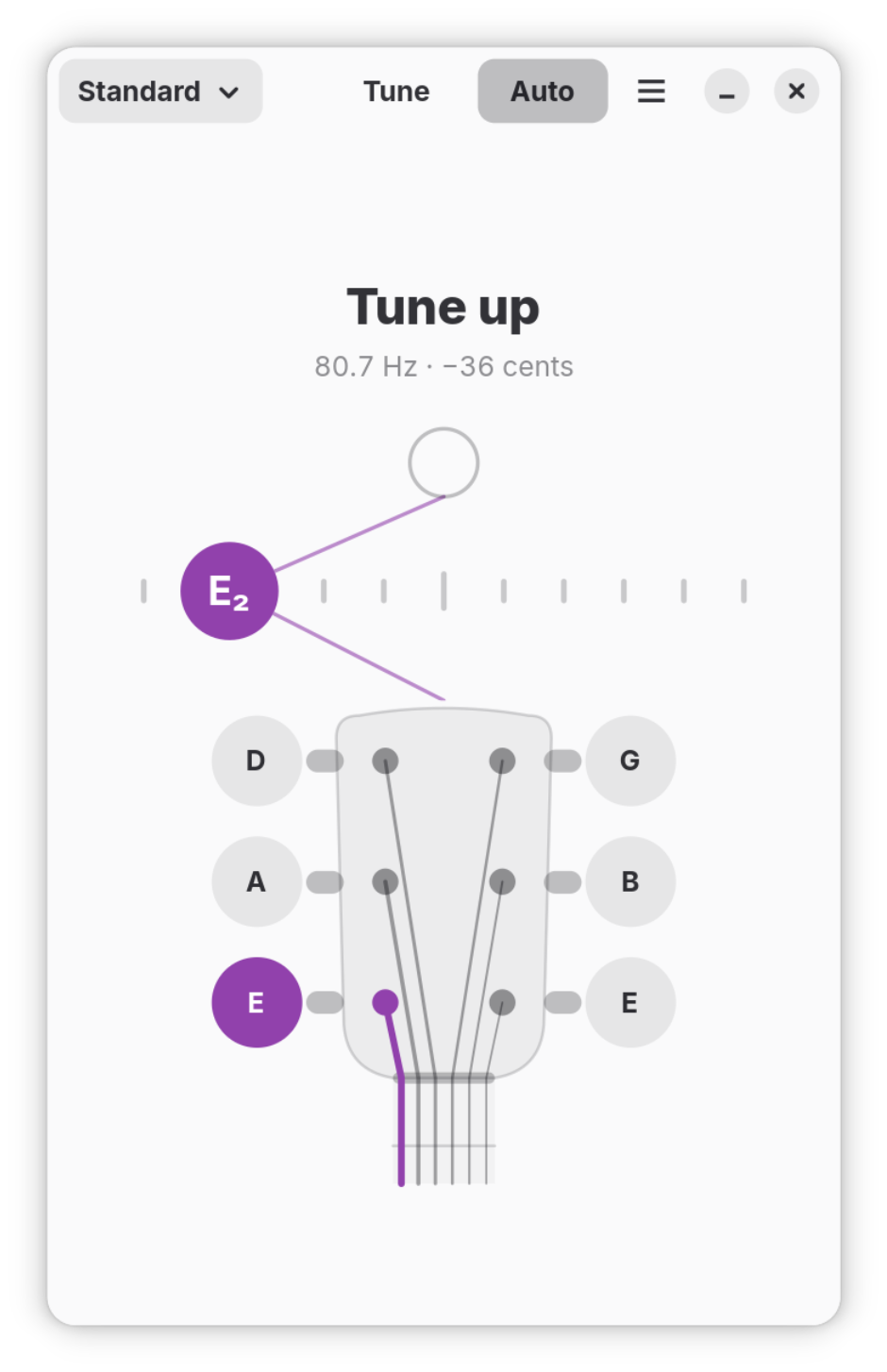 The low E string, 36 cents flat