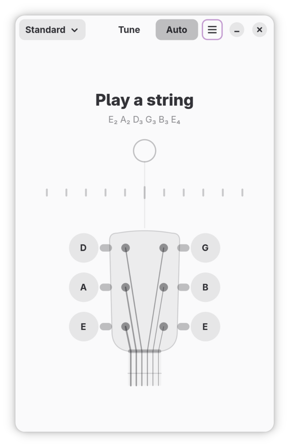 Waiting for a string, with the tuning's notes listed